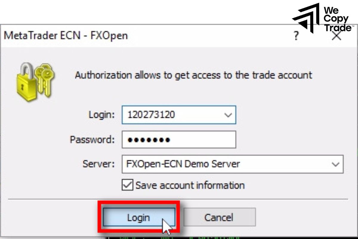 Log in and start trading