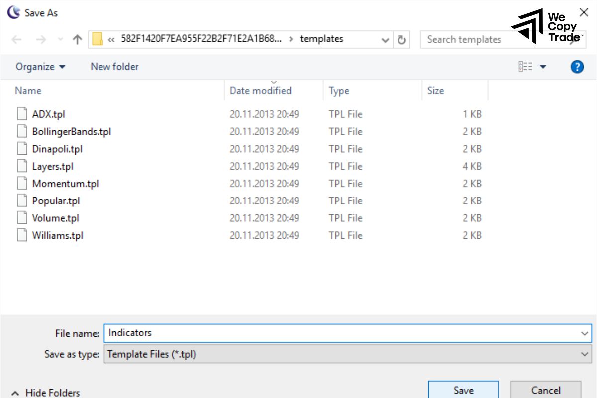 Copy the indicator file into the folder