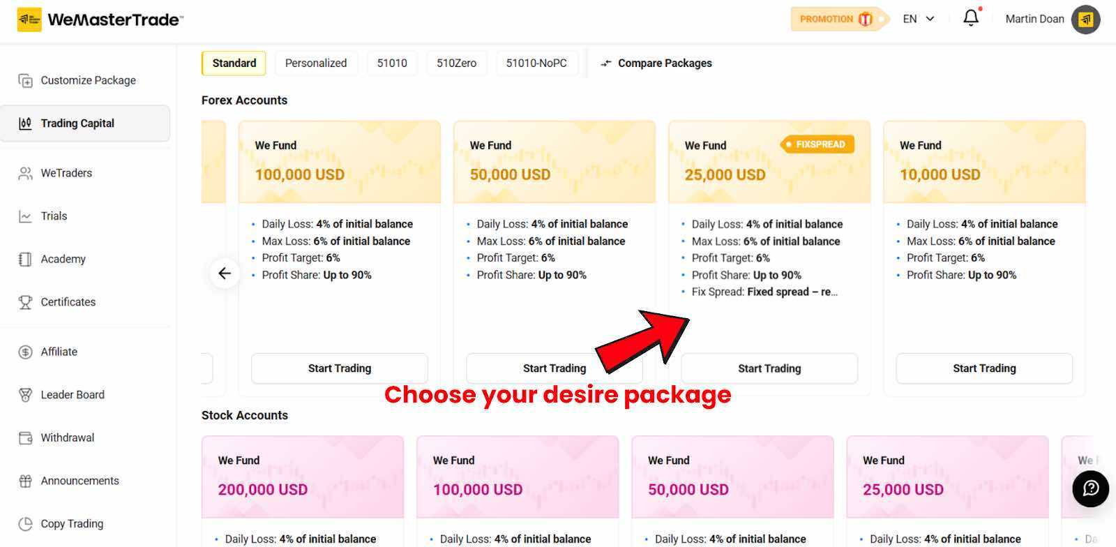 Step 1: Select your desired package