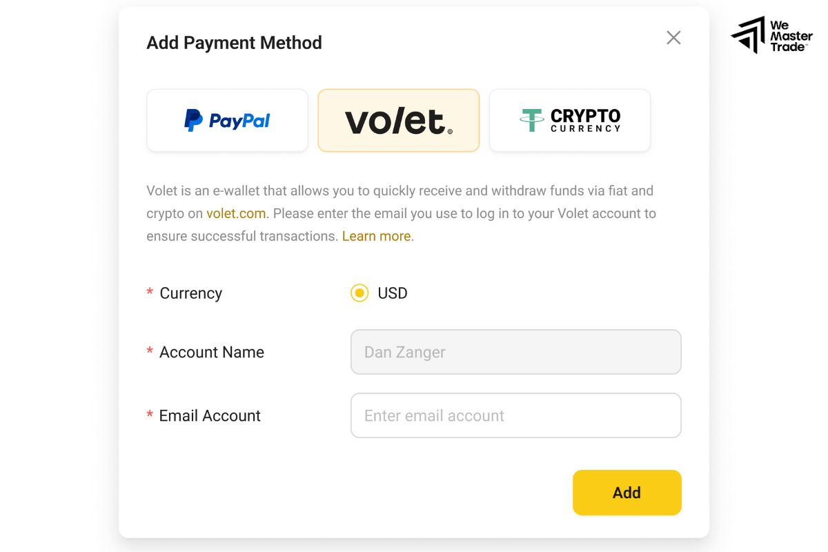 Step 3: Enter Your Volet Account Details