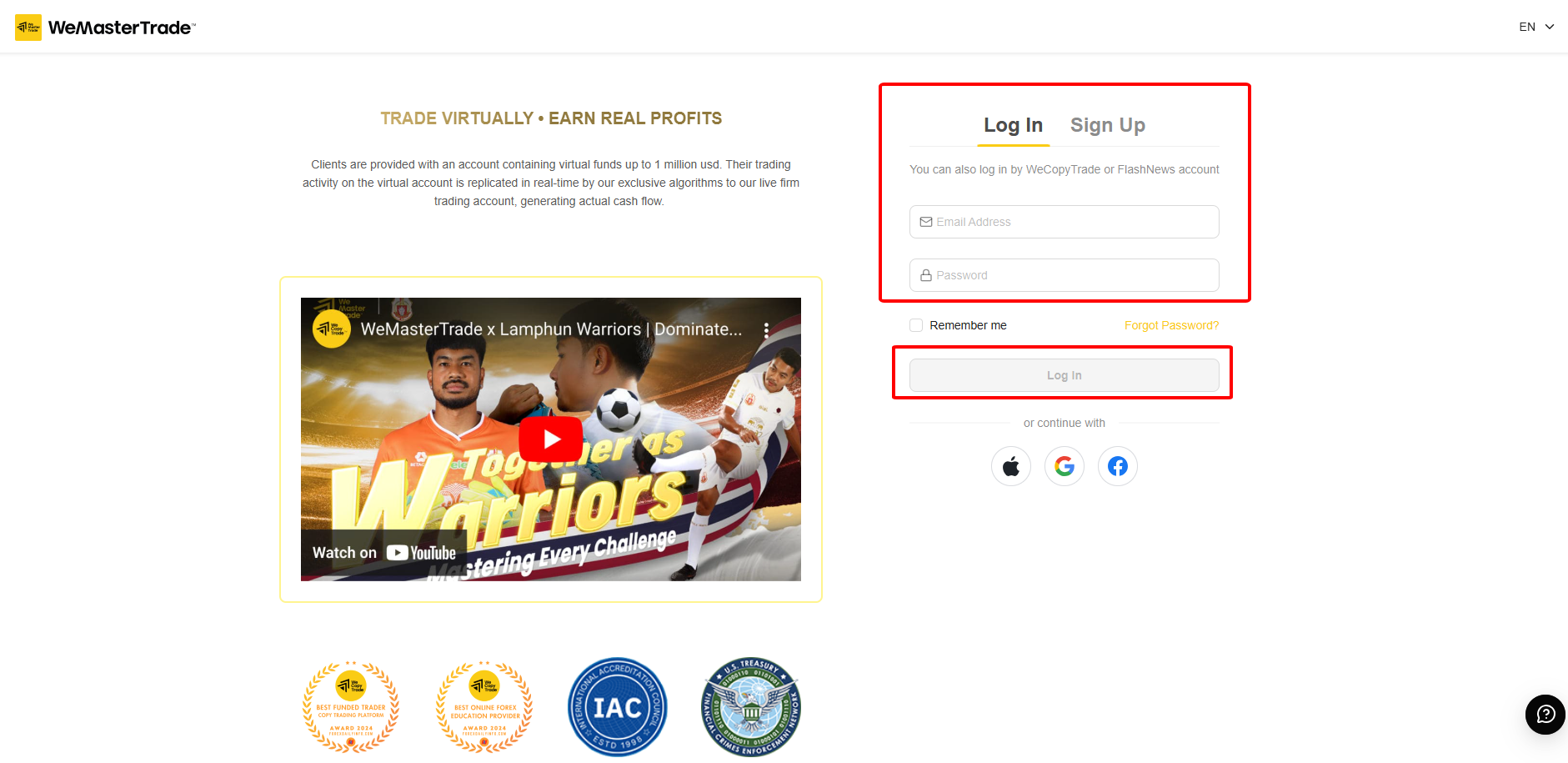 Step 1: Log In to Your WeMasterTrade Account