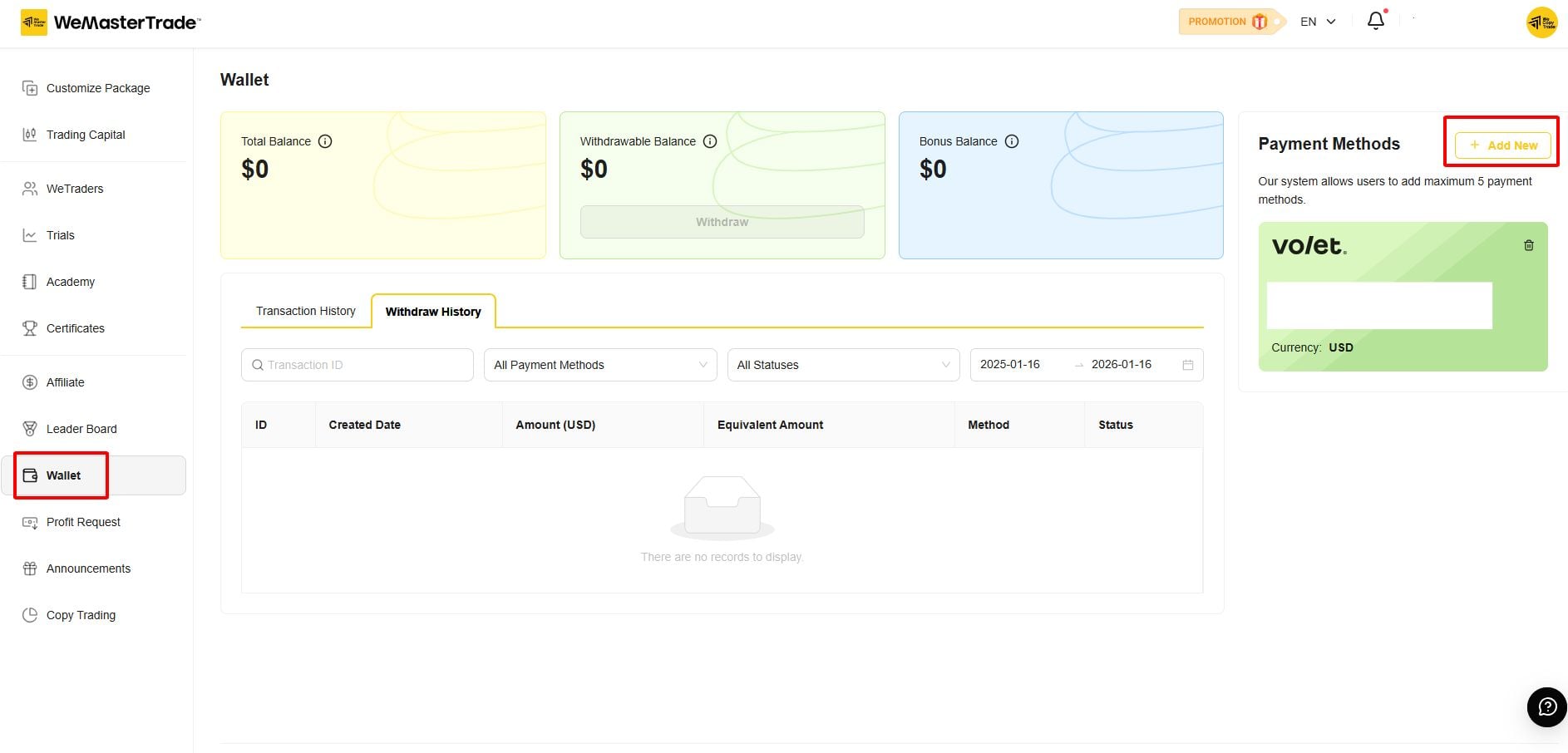 Step 2: Access the Wallet Section