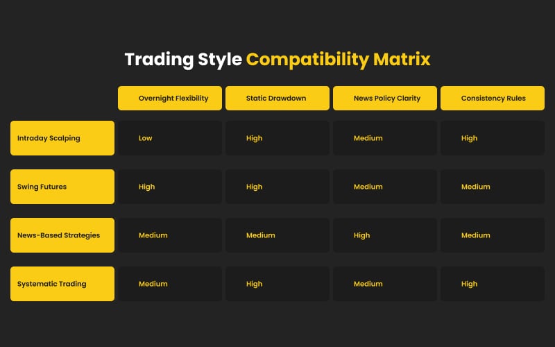 Trading Style Compatibility Matrix for Singapore futures prop firms