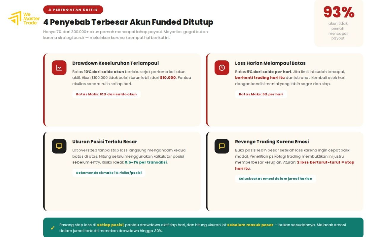 Di WeMasterTrade, batas loss keseluruhan adalah 10% dari saldo akun untuk membantu trader menjaga disiplin dan manajemen risiko.