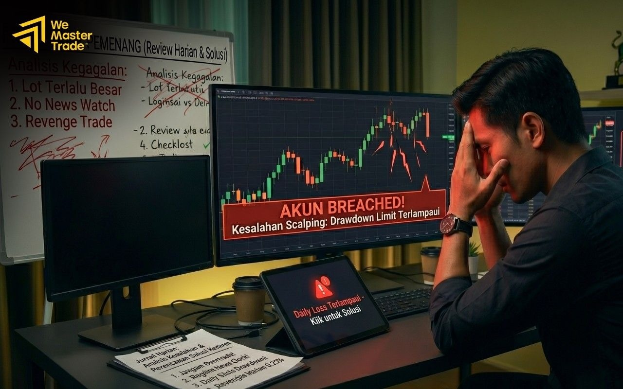Banyak akun funded gagal bertahan karena strategi scalping terbaik tidak diimbangi pengaturan risiko yang sesuai dengan batas drawdown firm.