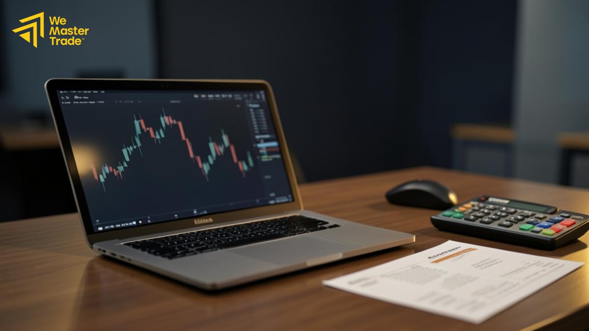 Ilustrasi trader pemula mempelajari konsep prop firm dan akses modal trading