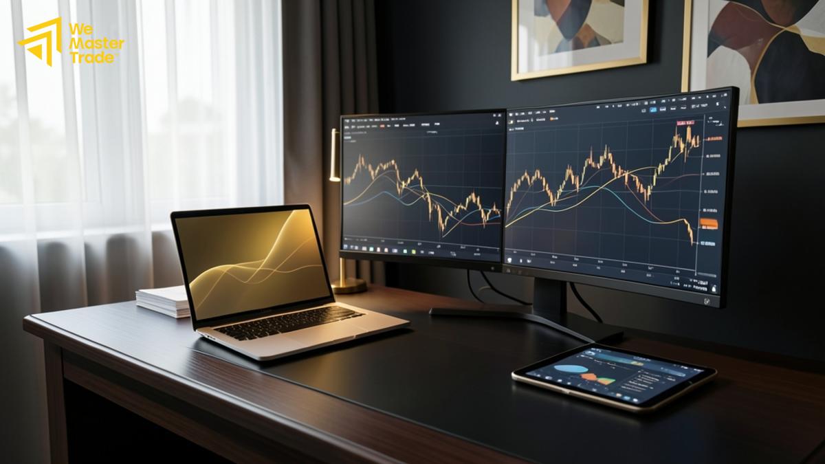 Ilustrasi trader Indonesia membandingkan beberapa prop firm sebelum membeli challenge funded account