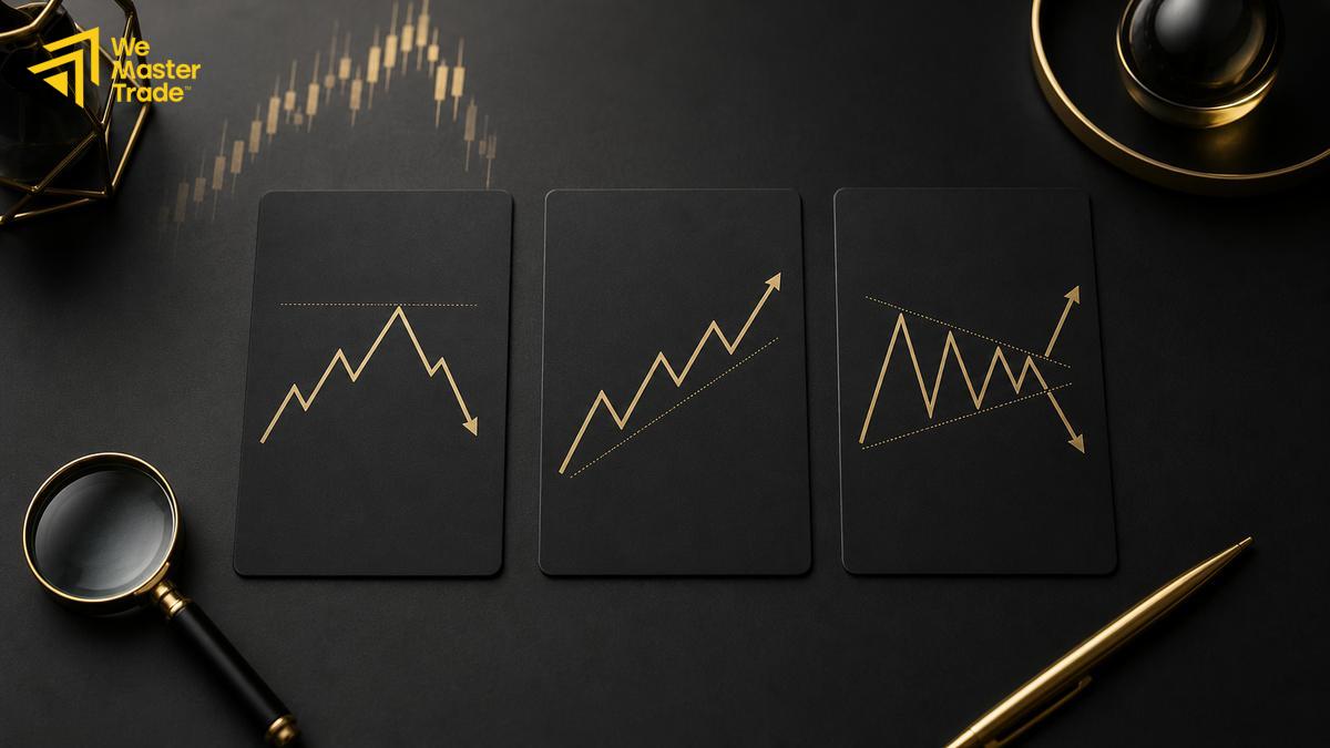 ឧទាហរណ៍ Bull Flag, Bear Flag, Pennant និង Rectangle ជា continuation chart patterns ក្នុង forex