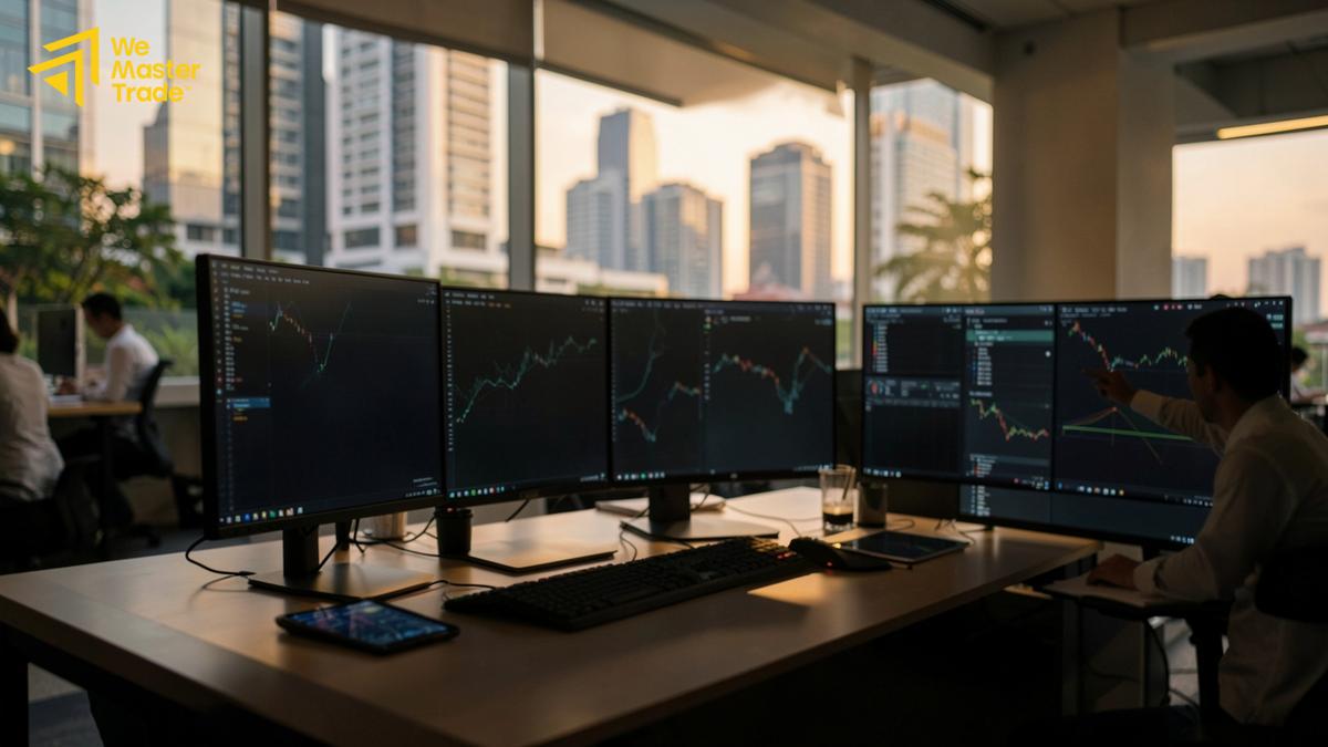 ការបង្ហាញ MT5 chart ដែលប្រើ mt5 indicators រួមមាន Bollinger Bands, ATR និង Moving Average