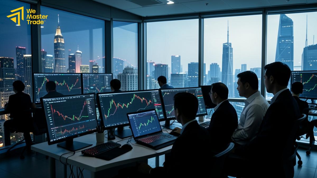 News Trading Strategy For Prop Firm: របៀបធ្វើ Prop Firm News Trading ឱ្យមានសុវត្ថិភាព 2 Trader កំពុងពិនិត្យ economic calendar និងកំណត់ high-impact events មុនពេលជួញដូរ