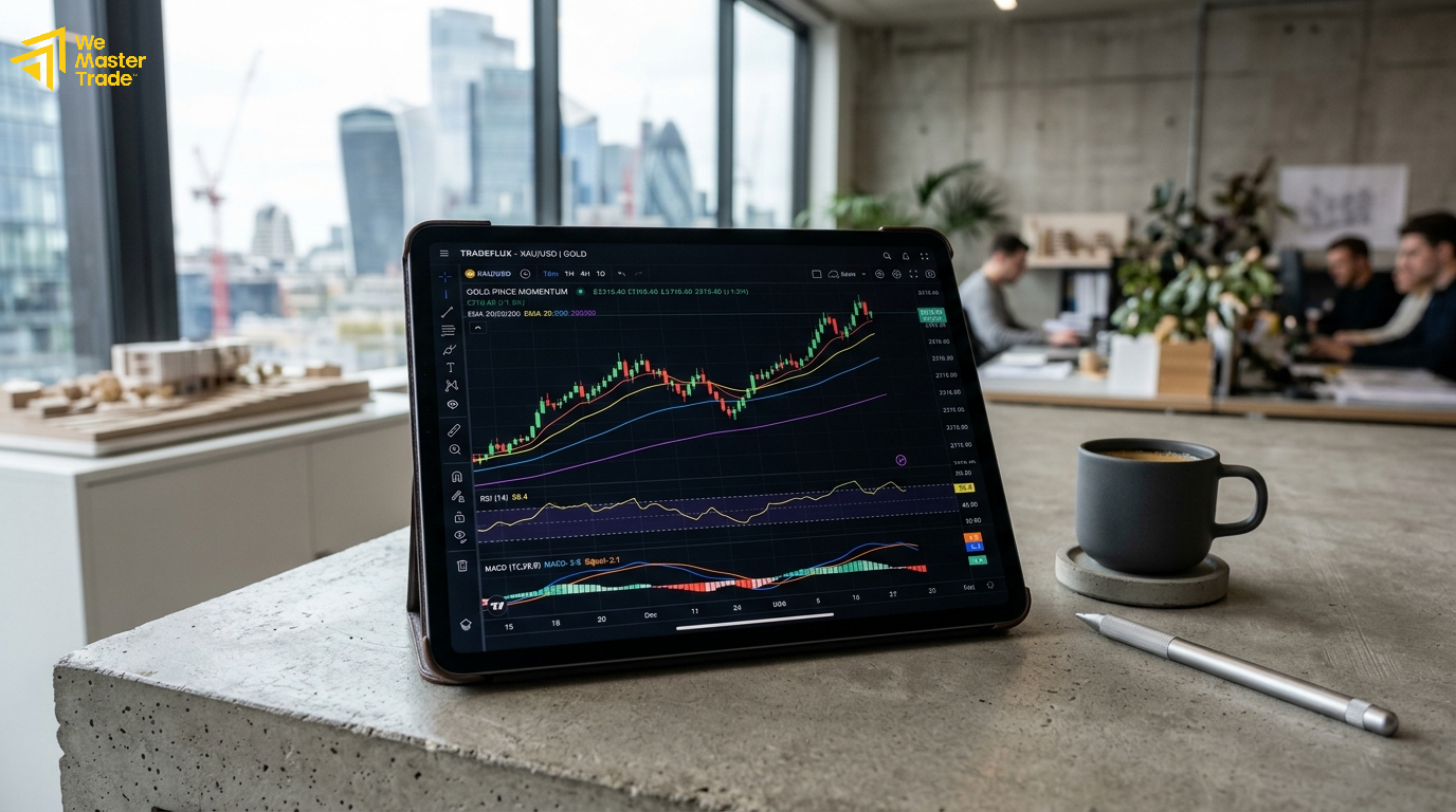 ការប្រើ indicator RSI MACD និង Moving Averages ដើម្បីវាស់ momentum របស់មាស