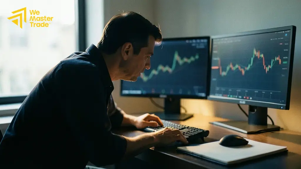 Ilustrasi pemula belajar trading forex dengan rencana dan akun demo