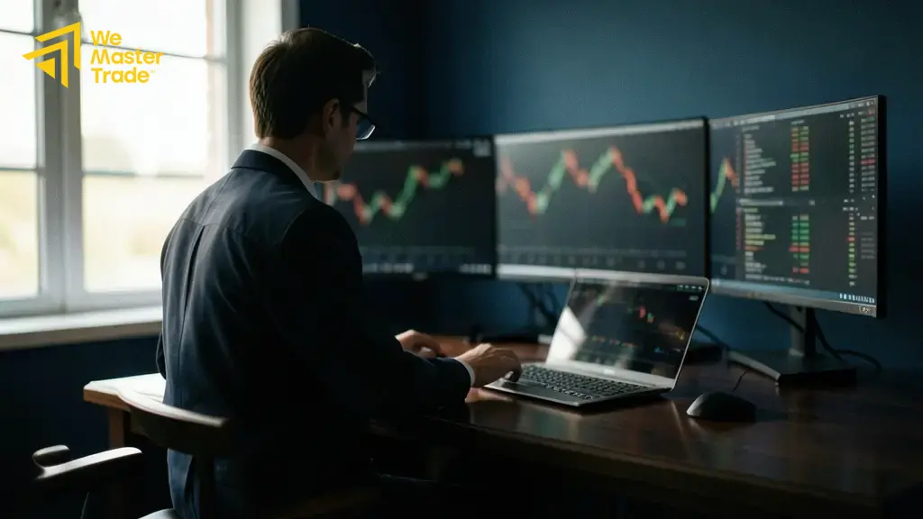Prop Firm Copy Trading: Cara Kerja, Kelebihan, Risiko, dan Hal yang Perlu Dicek 2 Trader mengevaluasi performa akun copy trading di platform trading