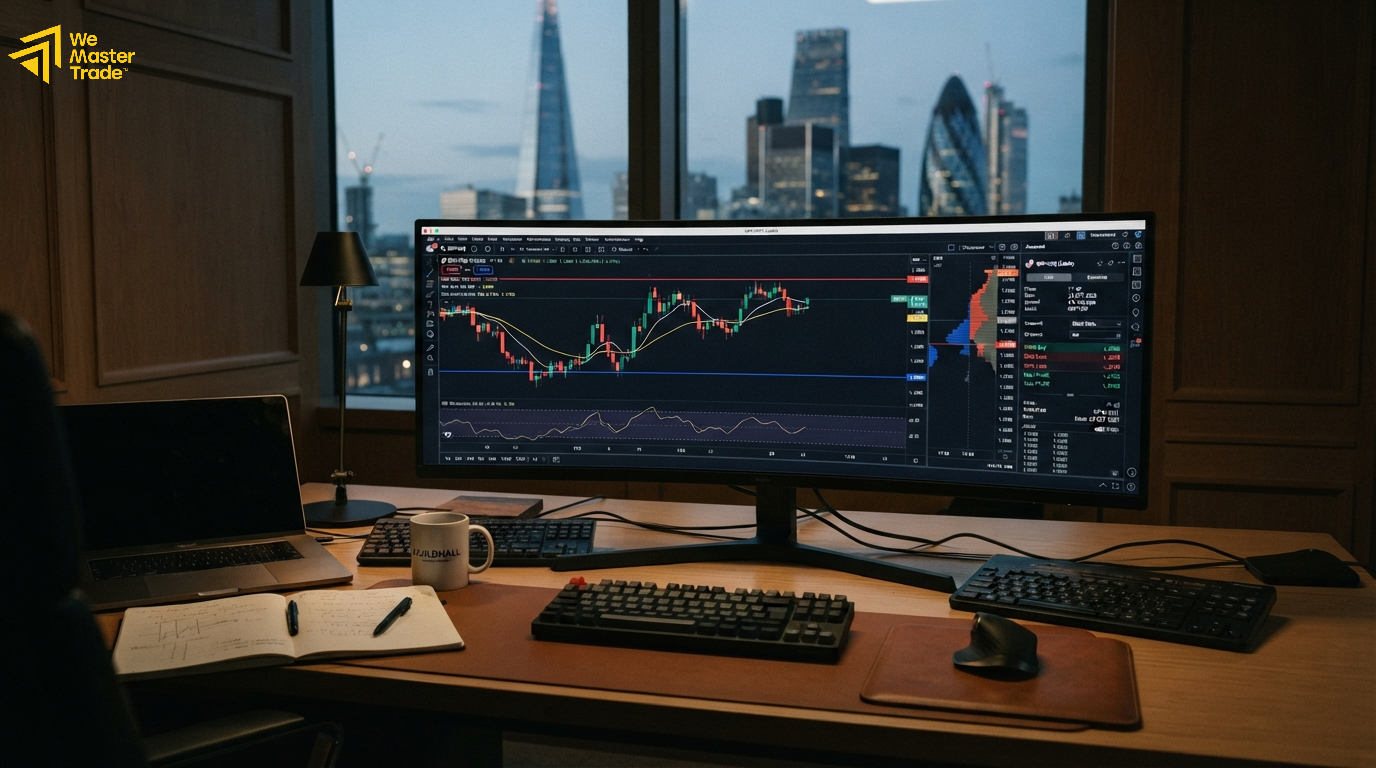 Contoh setup scalping dengan level support resistance dan indikator pendukung pada platform trading