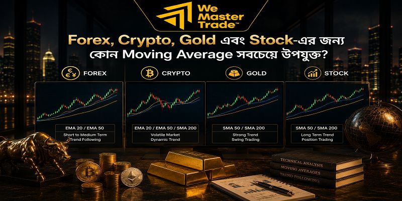 Moving Average (MA) কী? SMA, EMA, সেরা সেটিংস ও ট্রেডিংয়ে ব্যবহার করার সম্পূর্ণ গাইড 3 Forex, Crypto, Gold এবং Stock-এর জন্য কোন Moving Average সবচেয়ে উপযুক্ত?