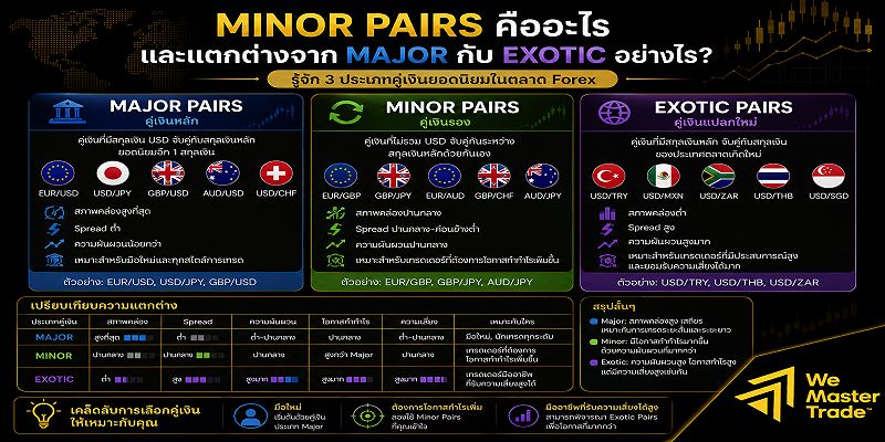 Minor Pairs คืออะไร? รู้จักคู่เงินรอง Forex พร้อมวิธีเลือกคู่ที่เหมาะกับการเทรด 1 Minor Pairs คืออะไร และแตกต่างจาก Major กับ Exotic อย่างไร?