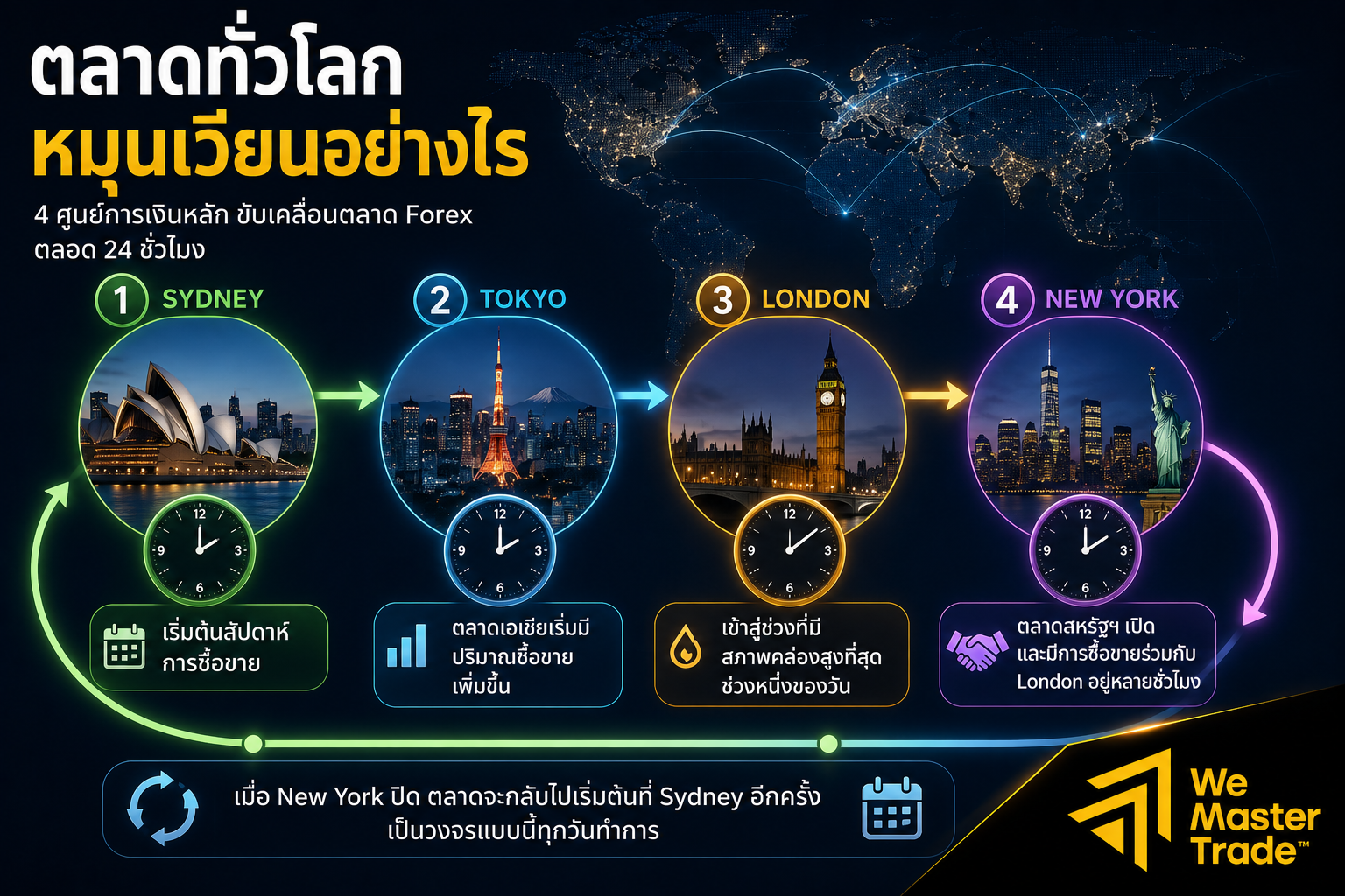 ตลาด Forex เปิดกี่โมง? เวลาเปิด-ปิดตลาด Forex ตามเวลาไทย (UTC+7) 3 forex market hours