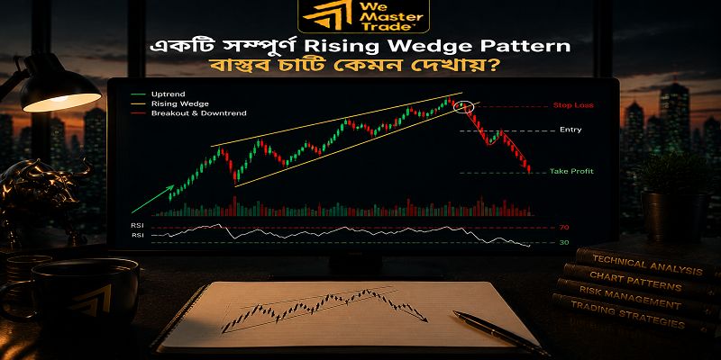 Rising Wedge Pattern কী এবং ট্রেডারদের কেন এটি বুঝতে হব 2 একটি সম্পূর্ণ Rising Wedge Pattern বাস্তব চার্টে কেমন দেখায়?
