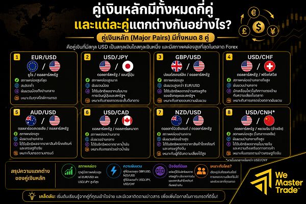 คู่หลัก Forex (Major Currency Pairs) คืออะไร? คู่เงินไหนเหมาะสำหรับมือใหม่ที่สุด 1 คู่เงินหลักมีทั้งหมดกี่คู่ และแต่ละคู่แตกต่างกันอย่างไร?