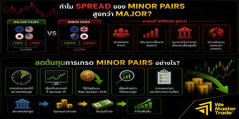 Minor Pairs คืออะไร? รู้จักคู่เงินรอง Forex พร้อมวิธีเลือกคู่ที่เหมาะกับการเทรด 4 ทำไม Spread ของ Minor Pairs สูงกว่า Major? และลดต้นทุนได้อย่างไร?