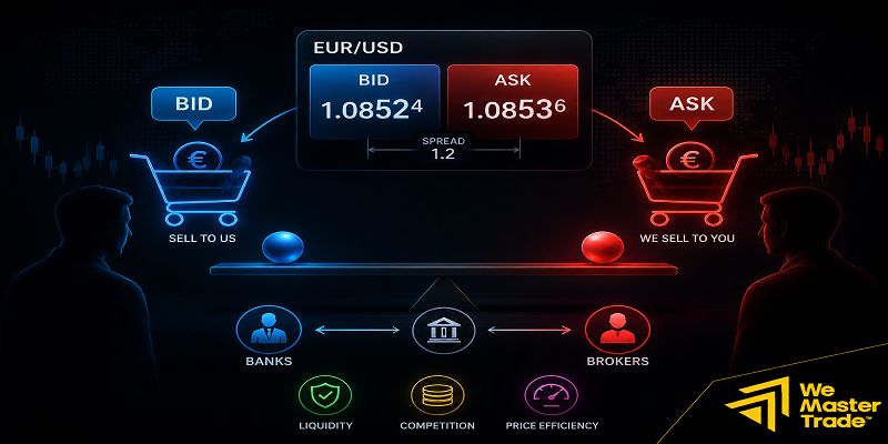 Forex Quotation คืออะไร? คู่มืออ่านราคา Forex สำหรับมือใหม่ 2 ทำไมราคา Forex ถึงมี 2 ตัวเลข (Bid และ Ask)?