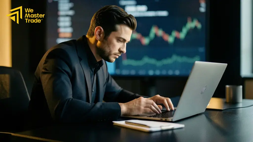 Cara Daftar Prop Firm untuk Trader Pemula 1 Trader Indonesia mempelajari cara daftar prop firm melalui laptop