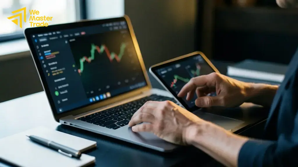 Contoh analisis pullback harga menuju moving average dan area support